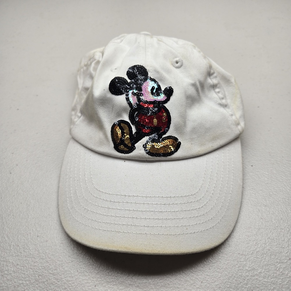 Disney Parks Unisex Baseball Cap ADULT 57-62CM White Curved Sequin Bling READ